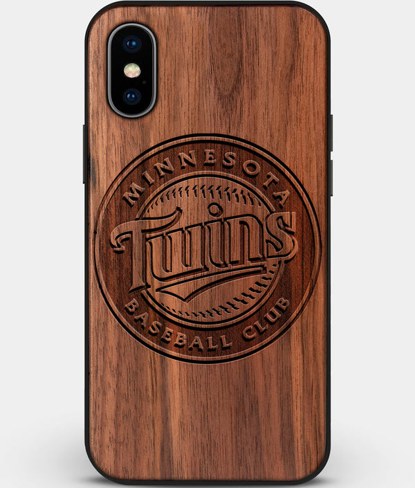 Custom Carved Wood Minnesota Twins iPhone X/XS Case | Personalized Walnut Wood Minnesota Twins Cover, Birthday Gift, Gifts For Him, Monogrammed Gift For Fan | by Engraved In Nature