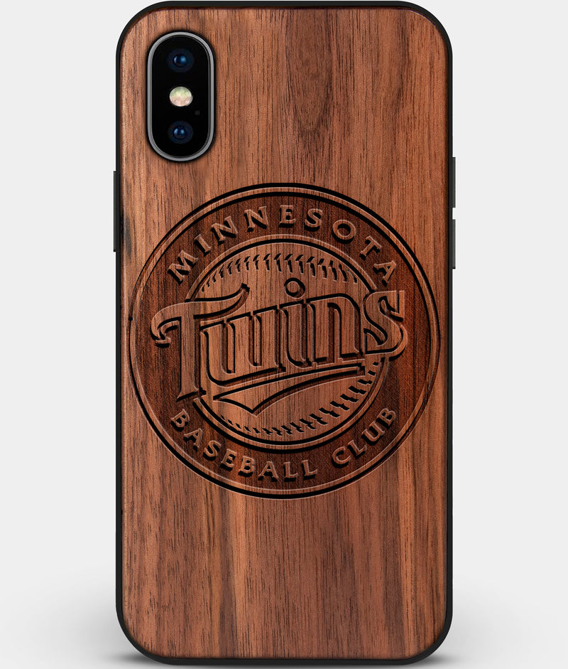 Custom Carved Wood Minnesota Twins iPhone X/XS Case | Personalized Walnut Wood Minnesota Twins Cover, Birthday Gift, Gifts For Him, Monogrammed Gift For Fan | by Engraved In Nature