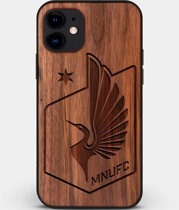 Custom Carved Wood Minnesota United FC iPhone 11 Case | Personalized Walnut Wood Minnesota United FC Cover, Birthday Gift, Gifts For Him, Monogrammed Gift For Fan | by Engraved In Nature