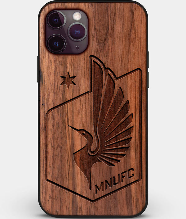 Custom Carved Wood Minnesota United FC iPhone 11 Pro Case | Personalized Walnut Wood Minnesota United FC Cover, Birthday Gift, Gifts For Him, Monogrammed Gift For Fan | by Engraved In Nature