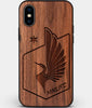 Custom Carved Wood Minnesota United FC iPhone XS Max Case | Personalized Walnut Wood Minnesota United FC Cover, Birthday Gift, Gifts For Him, Monogrammed Gift For Fan | by Engraved In Nature
