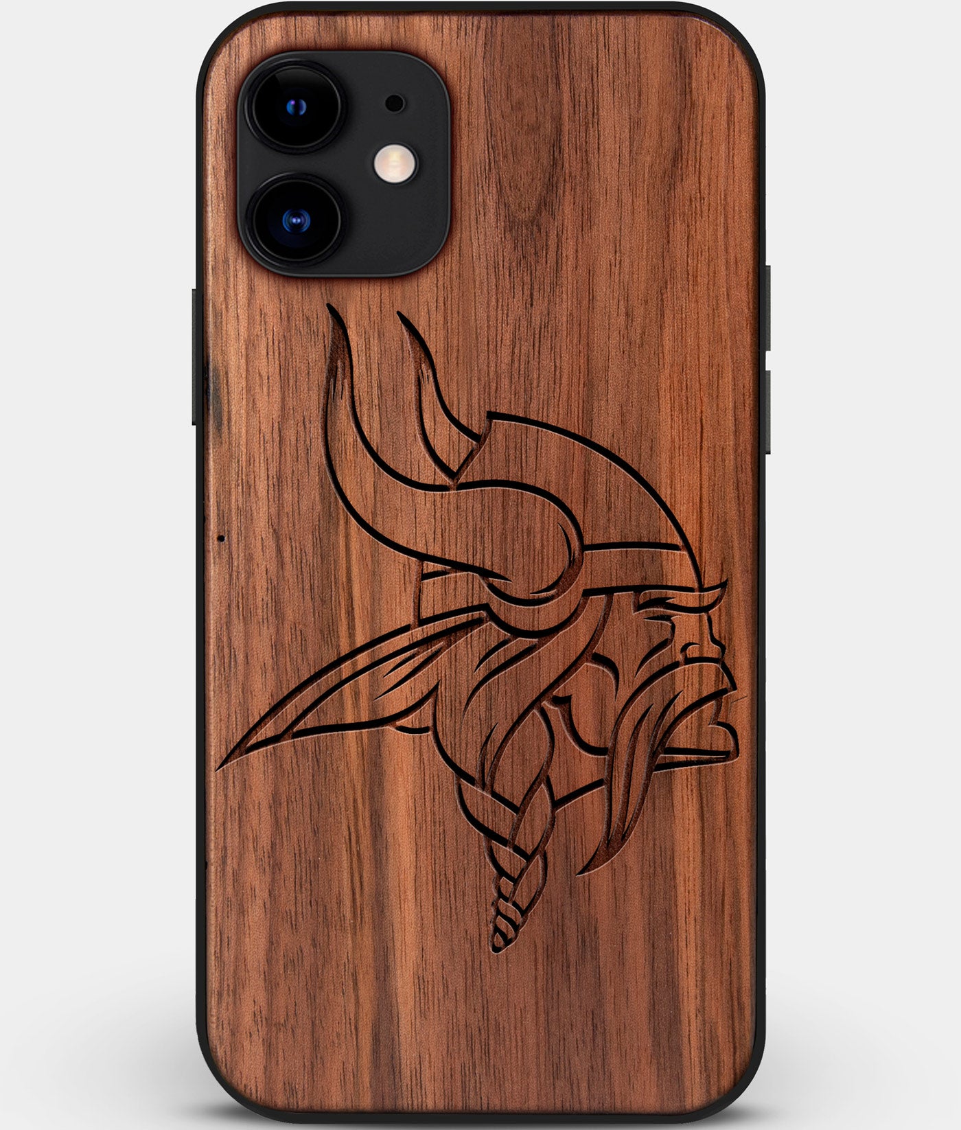 Custom Carved Wood Minnesota Vikings iPhone 11 Case | Personalized Walnut Wood Minnesota Vikings Cover, Birthday Gift, Gifts For Him, Monogrammed Gift For Fan | by Engraved In Nature