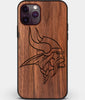 Custom Carved Wood Minnesota Vikings iPhone 11 Pro Case | Personalized Walnut Wood Minnesota Vikings Cover, Birthday Gift, Gifts For Him, Monogrammed Gift For Fan | by Engraved In Nature