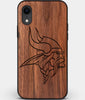 Custom Carved Wood Minnesota Vikings iPhone XR Case | Personalized Walnut Wood Minnesota Vikings Cover, Birthday Gift, Gifts For Him, Monogrammed Gift For Fan | by Engraved In Nature