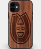Custom Carved Wood Montreal Canadiens iPhone 11 Case | Personalized Walnut Wood Montreal Canadiens Cover, Birthday Gift, Gifts For Him, Monogrammed Gift For Fan | by Engraved In Nature