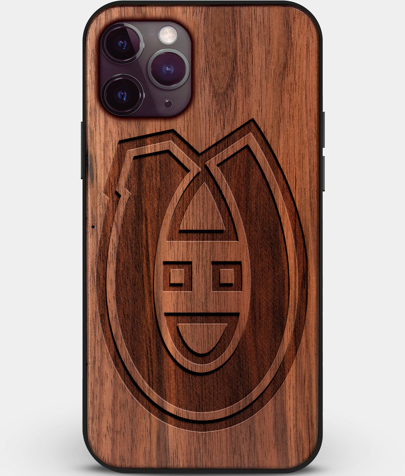 Custom Carved Wood Montreal Canadiens iPhone 11 Pro Case | Personalized Walnut Wood Montreal Canadiens Cover, Birthday Gift, Gifts For Him, Monogrammed Gift For Fan | by Engraved In Nature