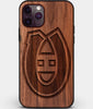 Custom Carved Wood Montreal Canadiens iPhone 11 Pro Case | Personalized Walnut Wood Montreal Canadiens Cover, Birthday Gift, Gifts For Him, Monogrammed Gift For Fan | by Engraved In Nature