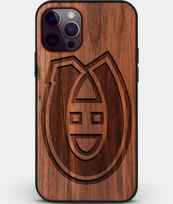 Custom Carved Wood Montreal Canadiens iPhone 12 Pro Max Case | Personalized Walnut Wood Montreal Canadiens Cover, Birthday Gift, Gifts For Him, Monogrammed Gift For Fan | by Engraved In Nature