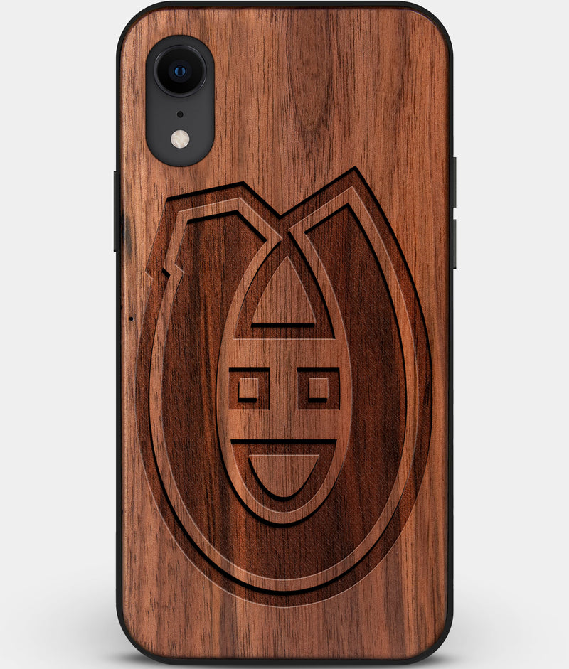 Custom Carved Wood Montreal Canadiens iPhone XR Case | Personalized Walnut Wood Montreal Canadiens Cover, Birthday Gift, Gifts For Him, Monogrammed Gift For Fan | by Engraved In Nature