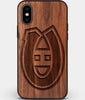 Custom Carved Wood Montreal Canadiens iPhone X/XS Case | Personalized Walnut Wood Montreal Canadiens Cover, Birthday Gift, Gifts For Him, Monogrammed Gift For Fan | by Engraved In Nature