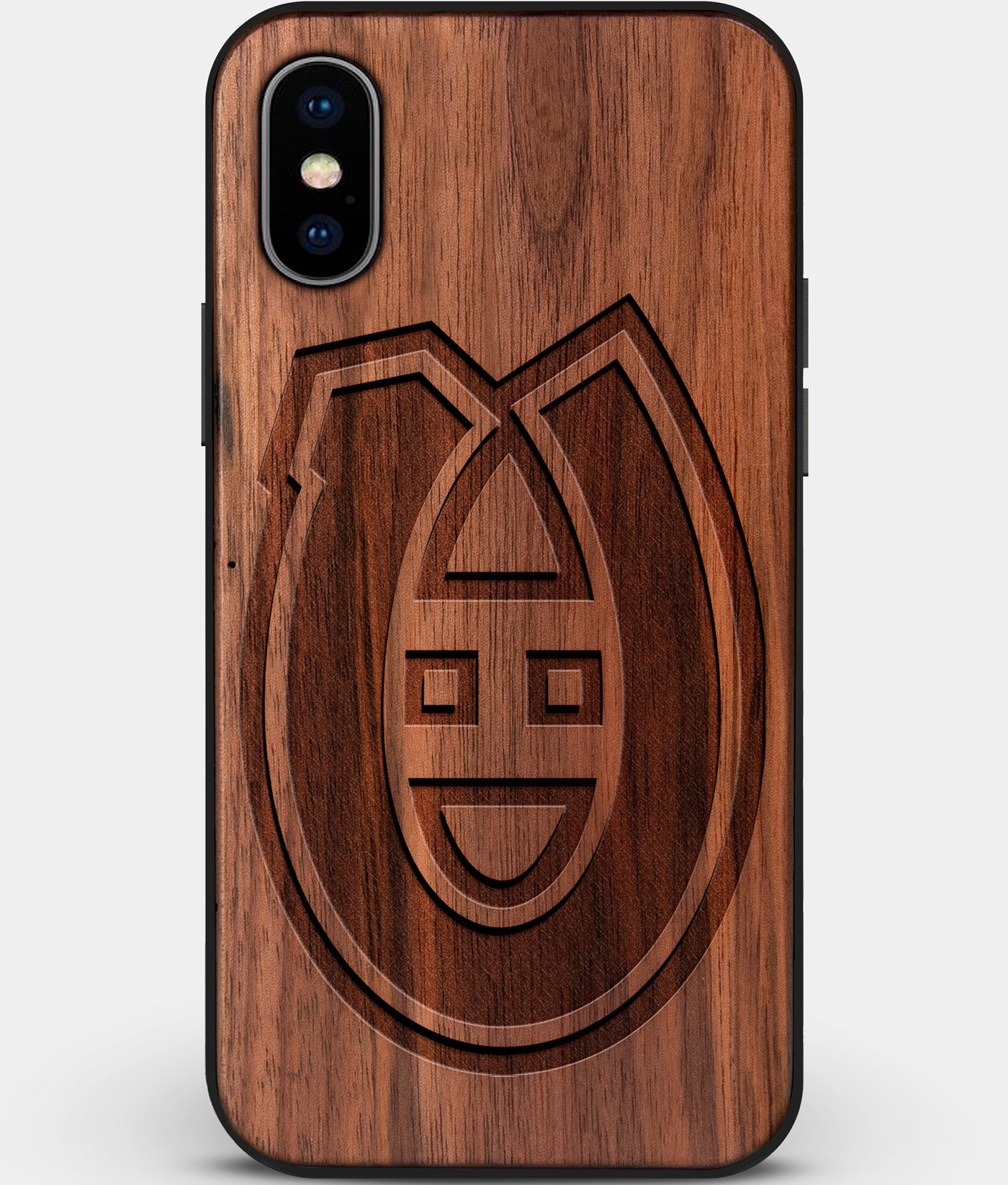 Custom Carved Wood Montreal Canadiens iPhone XS Max Case | Personalized Walnut Wood Montreal Canadiens Cover, Birthday Gift, Gifts For Him, Monogrammed Gift For Fan | by Engraved In Nature
