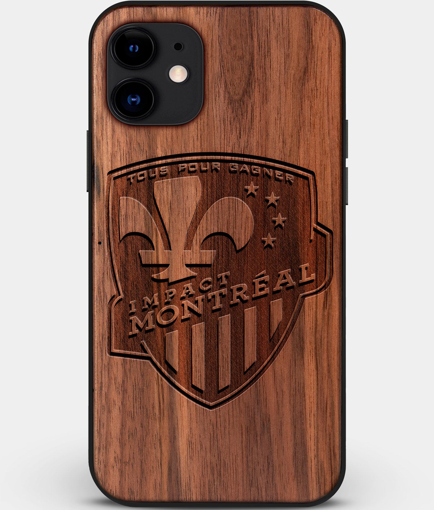 Custom Carved Wood Montreal Impact iPhone 11 Case | Personalized Walnut Wood Montreal Impact Cover, Birthday Gift, Gifts For Him, Monogrammed Gift For Fan | by Engraved In Nature