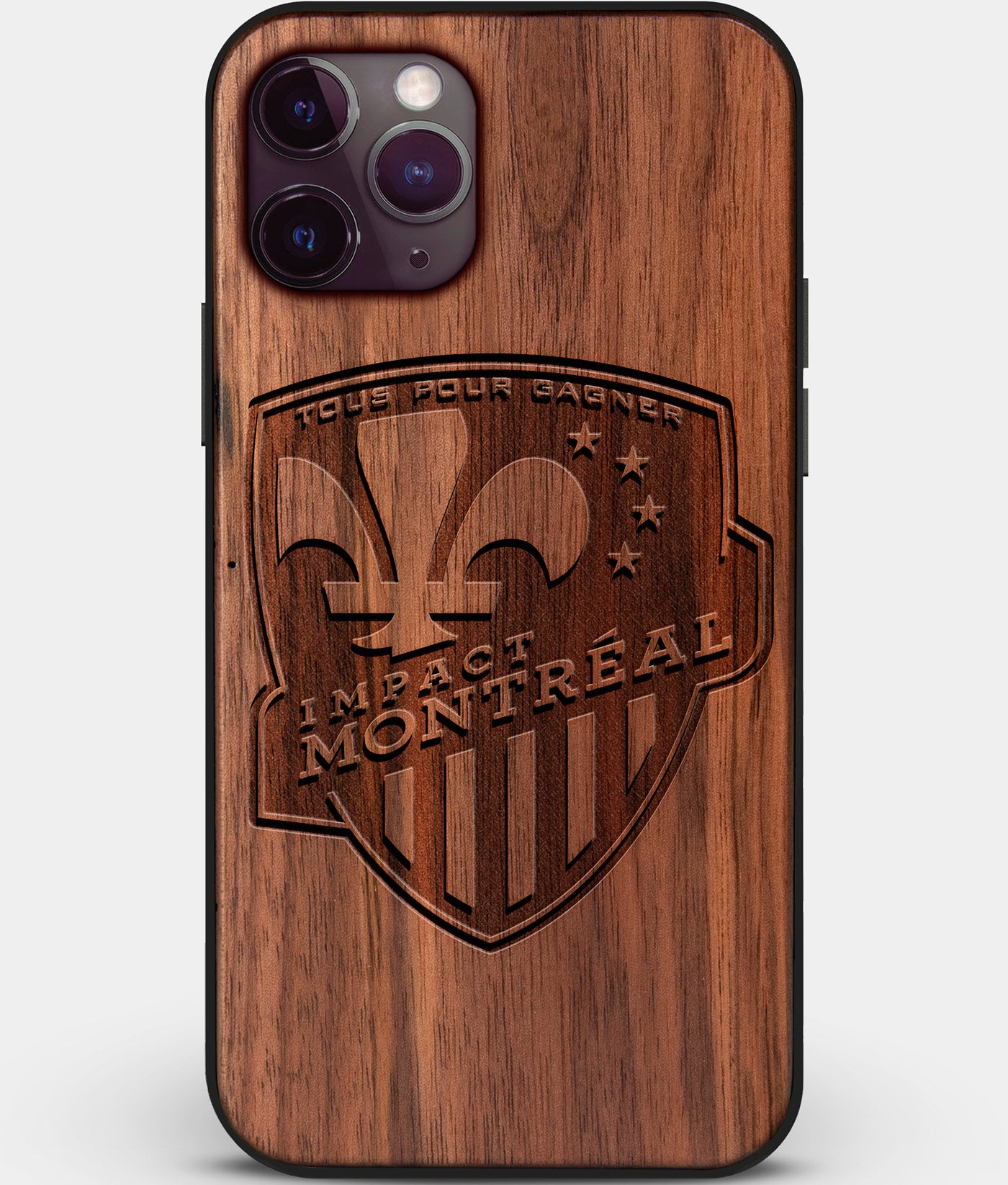 Custom Carved Wood Montreal Impact iPhone 11 Pro Max Case | Personalized Walnut Wood Montreal Impact Cover, Birthday Gift, Gifts For Him, Monogrammed Gift For Fan | by Engraved In Nature