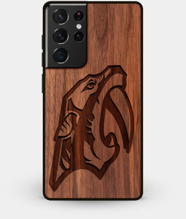 Best Walnut Wood Nashville Predators Galaxy S21 Ultra Case - Custom Engraved Cover - Engraved In Nature