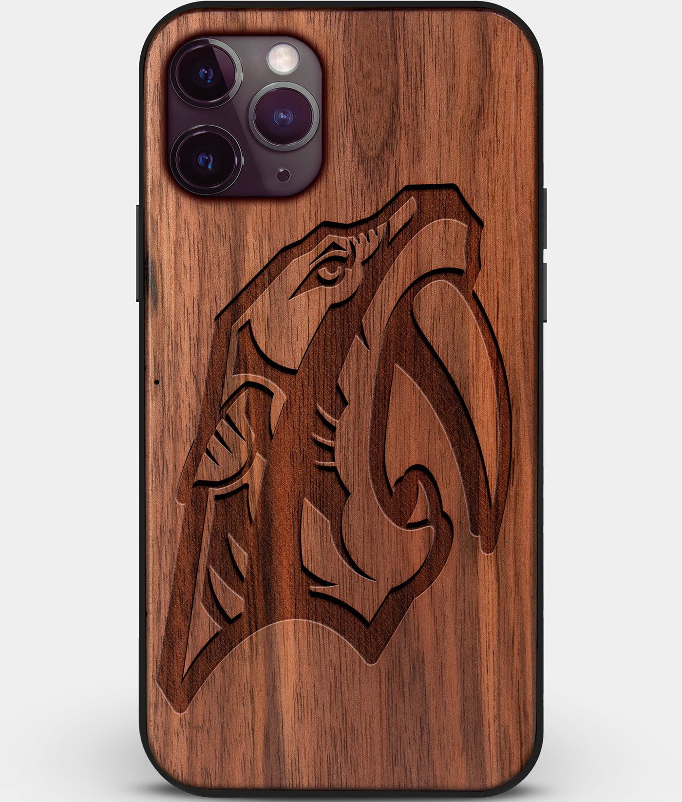 Custom Carved Wood Nashville Predators iPhone 11 Pro Max Case | Personalized Walnut Wood Nashville Predators Cover, Birthday Gift, Gifts For Him, Monogrammed Gift For Fan | by Engraved In Nature