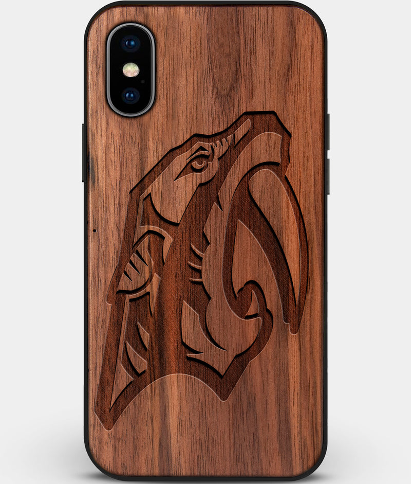 Custom Carved Wood Nashville Predators iPhone X/XS Case | Personalized Walnut Wood Nashville Predators Cover, Birthday Gift, Gifts For Him, Monogrammed Gift For Fan | by Engraved In Nature