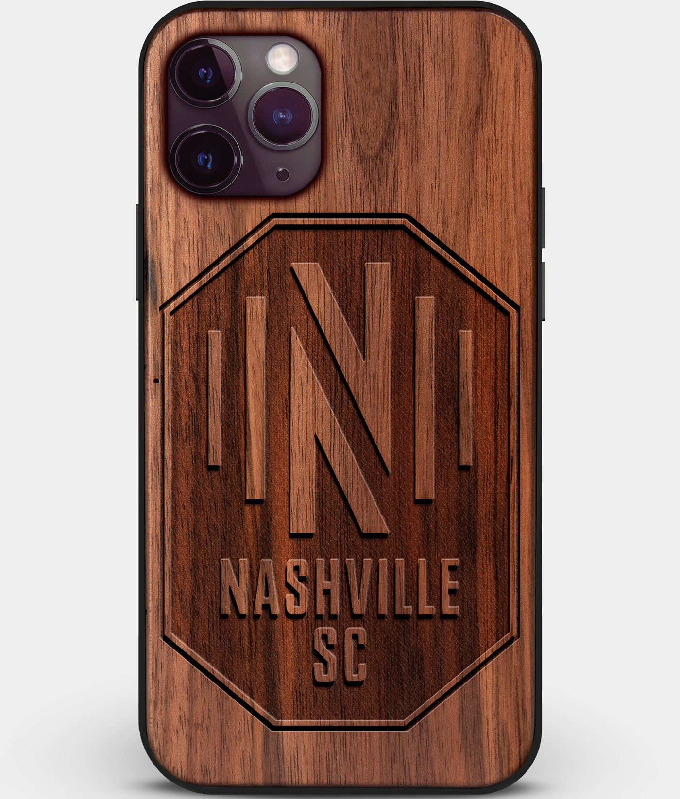 Custom Carved Wood Nashville SC iPhone 11 Pro Case | Personalized Walnut Wood Nashville SC Cover, Birthday Gift, Gifts For Him, Monogrammed Gift For Fan | by Engraved In Nature