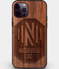 Custom Carved Wood Nashville SC iPhone 12 Pro Max Case | Personalized Walnut Wood Nashville SC Cover, Birthday Gift, Gifts For Him, Monogrammed Gift For Fan | by Engraved In Nature