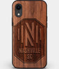 Custom Carved Wood Nashville SC iPhone XR Case | Personalized Walnut Wood Nashville SC Cover, Birthday Gift, Gifts For Him, Monogrammed Gift For Fan | by Engraved In Nature