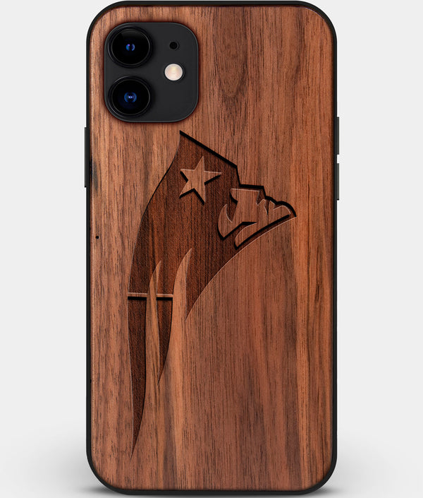 Custom Carved Wood New England Patriots iPhone 11 Case | Personalized Walnut Wood New England Patriots Cover, Birthday Gift, Gifts For Him, Monogrammed Gift For Fan | by Engraved In Nature