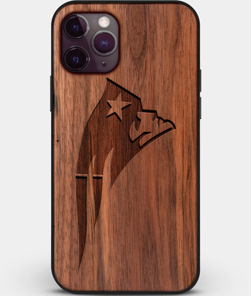 Custom Carved Wood New England Patriots iPhone 11 Pro Case | Personalized Walnut Wood New England Patriots Cover, Birthday Gift, Gifts For Him, Monogrammed Gift For Fan | by Engraved In Nature