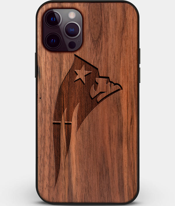Custom Carved Wood New England Patriots iPhone 12 Pro Case | Personalized Walnut Wood New England Patriots Cover, Birthday Gift, Gifts For Him, Monogrammed Gift For Fan | by Engraved In Nature