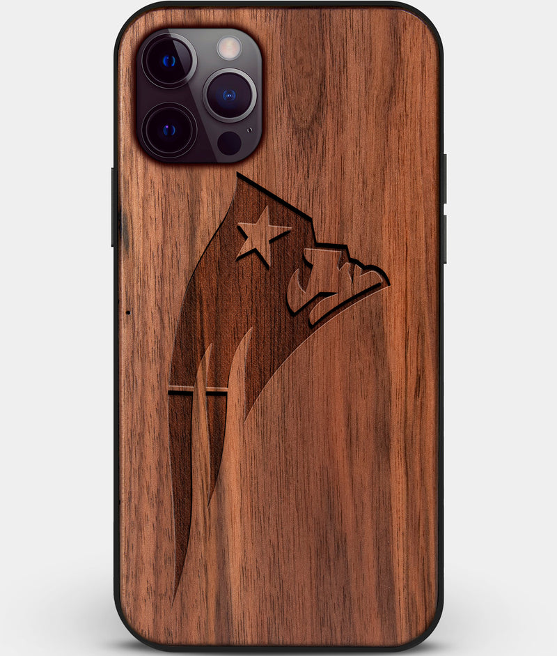 Custom Carved Wood New England Patriots iPhone 12 Pro Max Case | Personalized Walnut Wood New England Patriots Cover, Birthday Gift, Gifts For Him, Monogrammed Gift For Fan | by Engraved In Nature