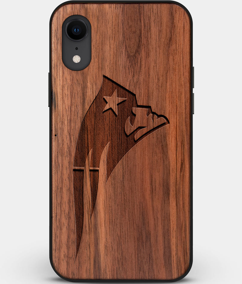 Custom Carved Wood New England Patriots iPhone XR Case | Personalized Walnut Wood New England Patriots Cover, Birthday Gift, Gifts For Him, Monogrammed Gift For Fan | by Engraved In Nature