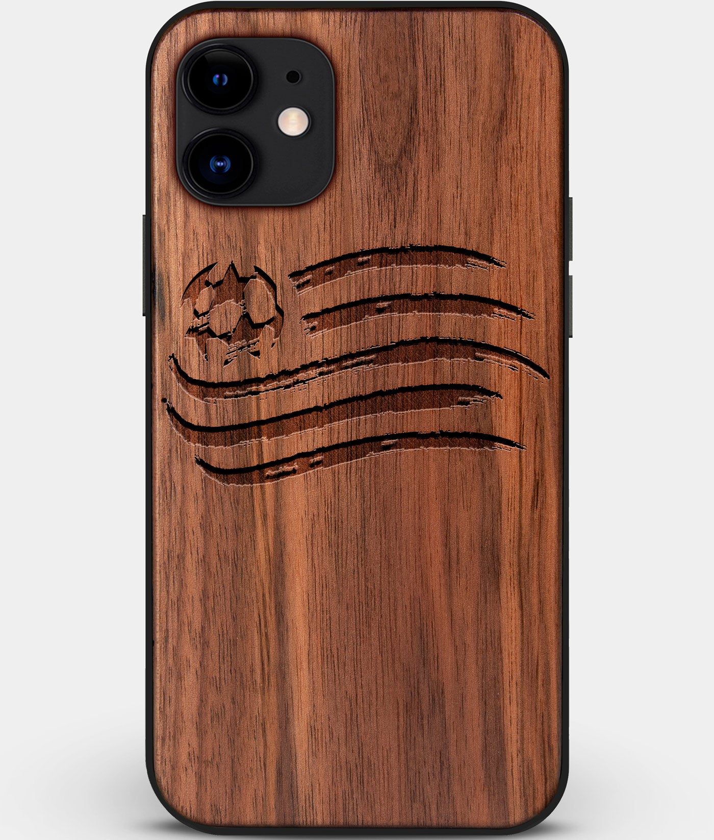 Custom Carved Wood New England Revolution iPhone 12 Case | Personalized Walnut Wood New England Revolution Cover, Birthday Gift, Gifts For Him, Monogrammed Gift For Fan | by Engraved In Nature