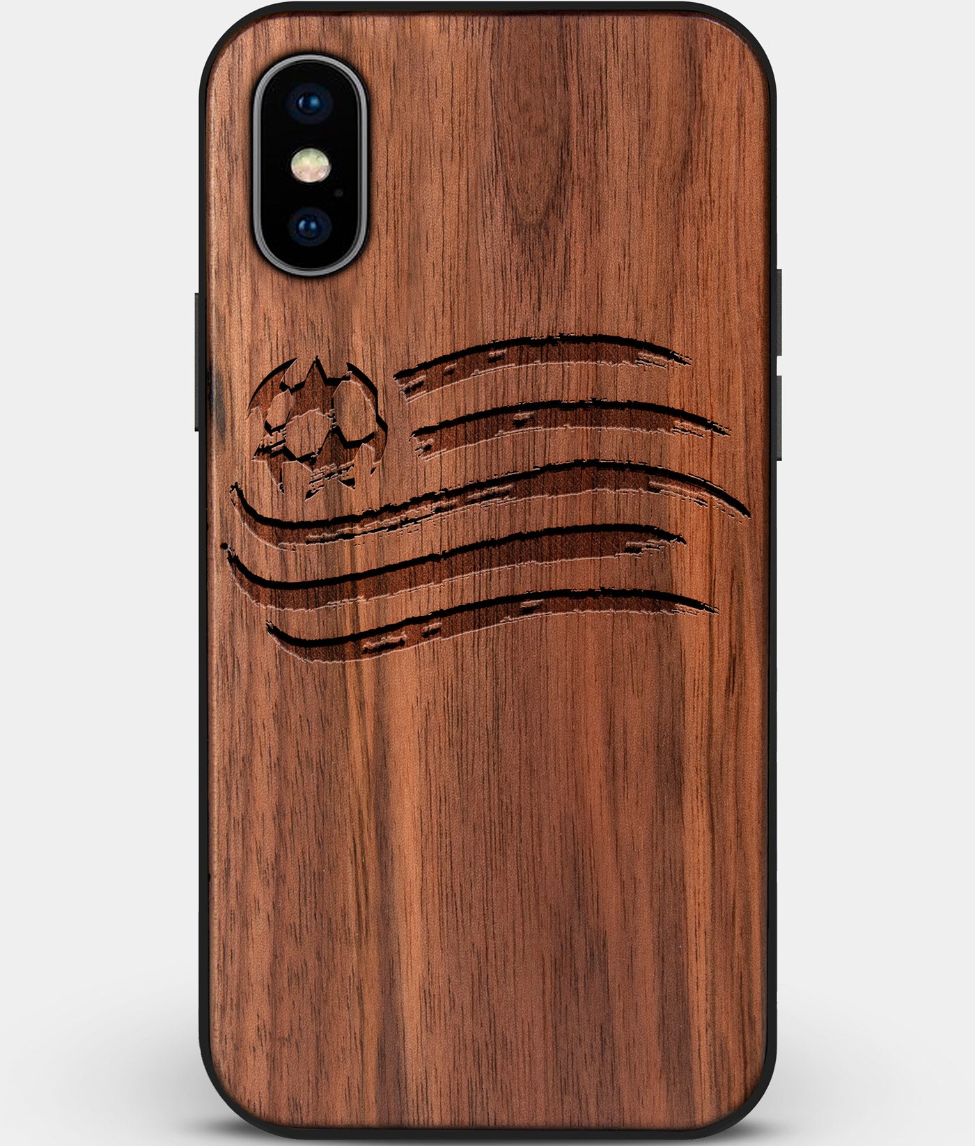 Custom Carved Wood New England Revolution iPhone XS Max Case | Personalized Walnut Wood New England Revolution Cover, Birthday Gift, Gifts For Him, Monogrammed Gift For Fan | by Engraved In Nature