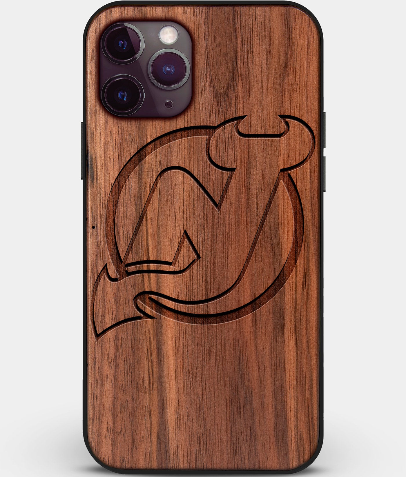 Custom Carved Wood New Jersey Devils iPhone 11 Pro Max Case | Personalized Walnut Wood New Jersey Devils Cover, Birthday Gift, Gifts For Him, Monogrammed Gift For Fan | by Engraved In Nature