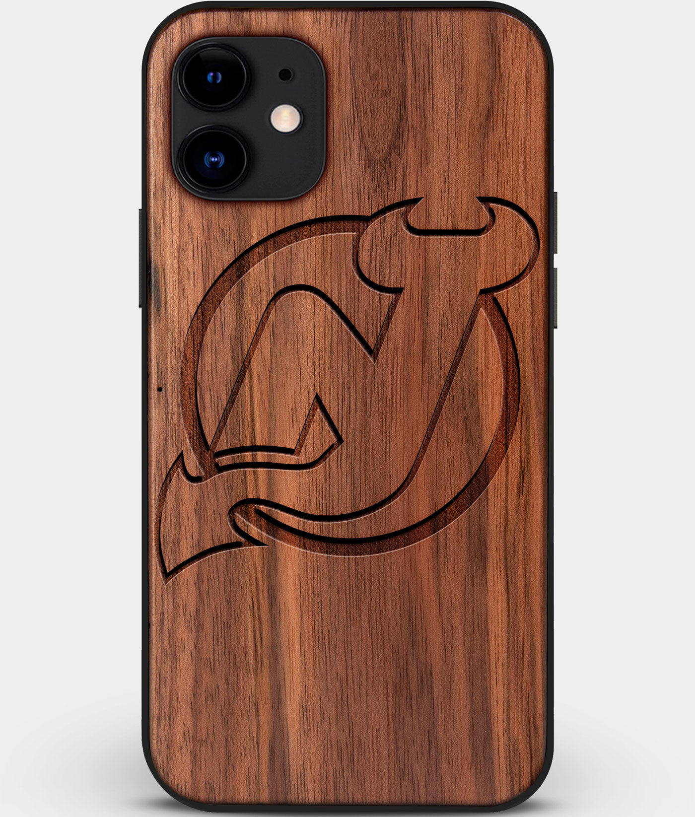 Custom Carved Wood New Jersey Devils iPhone 12 Mini Case | Personalized Walnut Wood New Jersey Devils Cover, Birthday Gift, Gifts For Him, Monogrammed Gift For Fan | by Engraved In Nature
