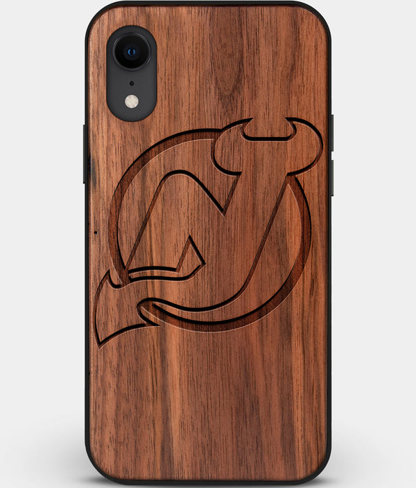 Custom Carved Wood New Jersey Devils iPhone XR Case | Personalized Walnut Wood New Jersey Devils Cover, Birthday Gift, Gifts For Him, Monogrammed Gift For Fan | by Engraved In Nature