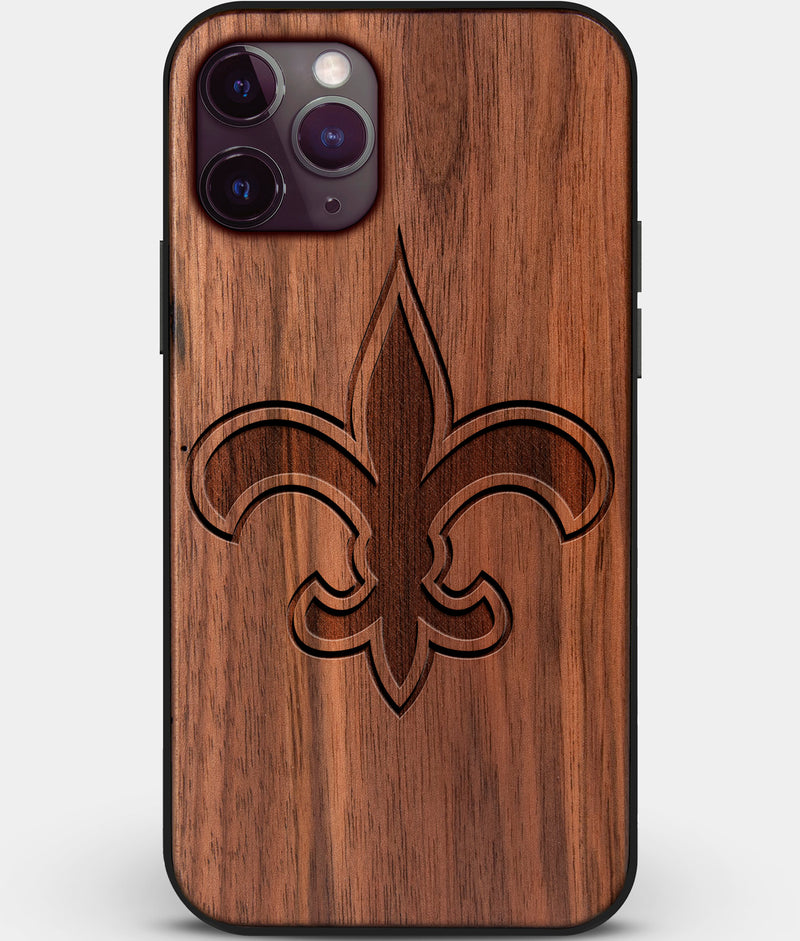 Custom Carved Wood New Orleans Saints iPhone 11 Pro Case | Personalized Walnut Wood New Orleans Saints Cover, Birthday Gift, Gifts For Him, Monogrammed Gift For Fan | by Engraved In Nature