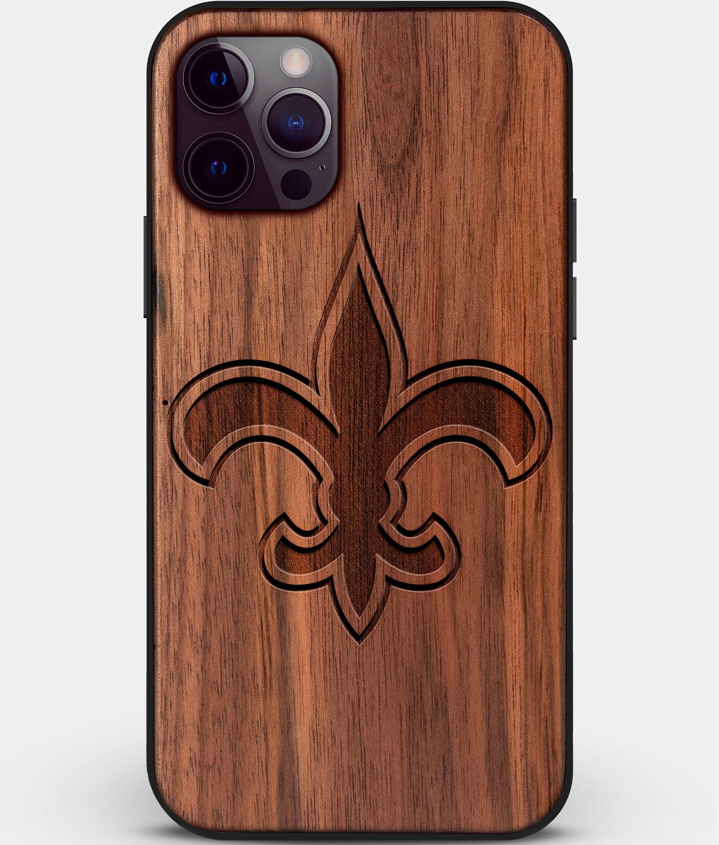 Custom Carved Wood New Orleans Saints iPhone 12 Pro Case | Personalized Walnut Wood New Orleans Saints Cover, Birthday Gift, Gifts For Him, Monogrammed Gift For Fan | by Engraved In Nature