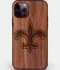Custom Carved Wood New Orleans Saints iPhone 12 Pro Case | Personalized Walnut Wood New Orleans Saints Cover, Birthday Gift, Gifts For Him, Monogrammed Gift For Fan | by Engraved In Nature