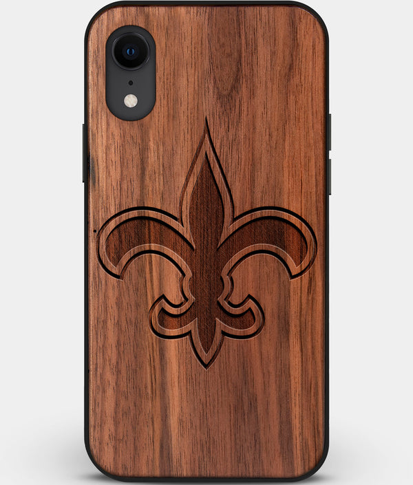 Custom Carved Wood New Orleans Saints iPhone XR Case | Personalized Walnut Wood New Orleans Saints Cover, Birthday Gift, Gifts For Him, Monogrammed Gift For Fan | by Engraved In Nature