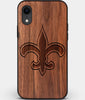 Custom Carved Wood New Orleans Saints iPhone XR Case | Personalized Walnut Wood New Orleans Saints Cover, Birthday Gift, Gifts For Him, Monogrammed Gift For Fan | by Engraved In Nature