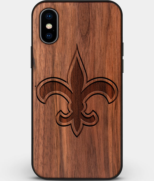 Custom Carved Wood New Orleans Saints iPhone XS Max Case | Personalized Walnut Wood New Orleans Saints Cover, Birthday Gift, Gifts For Him, Monogrammed Gift For Fan | by Engraved In Nature