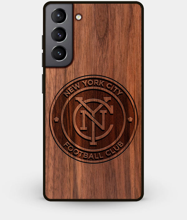 Best Walnut Wood New York City FC Galaxy S21 Case - Custom Engraved Cover - Engraved In Nature