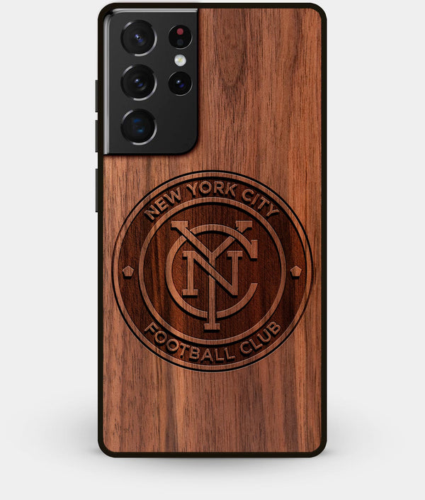 Best Walnut Wood New York City FC Galaxy S21 Ultra Case - Custom Engraved Cover - Engraved In Nature