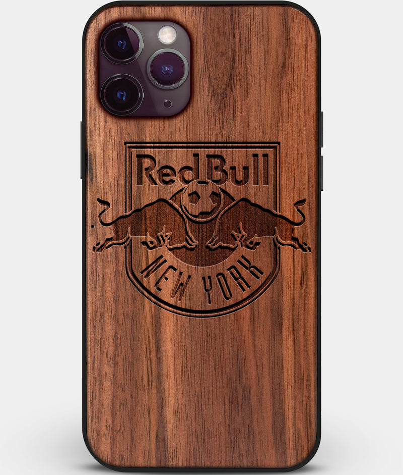 Custom Carved Wood New York City Red Bulls iPhone 11 Pro Case | Personalized Walnut Wood New York City Red Bulls Cover, Birthday Gift, Gifts For Him, Monogrammed Gift For Fan | by Engraved In Nature