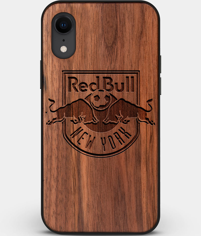 Custom Carved Wood New York City Red Bulls iPhone XR Case | Personalized Walnut Wood New York City Red Bulls Cover, Birthday Gift, Gifts For Him, Monogrammed Gift For Fan | by Engraved In Nature