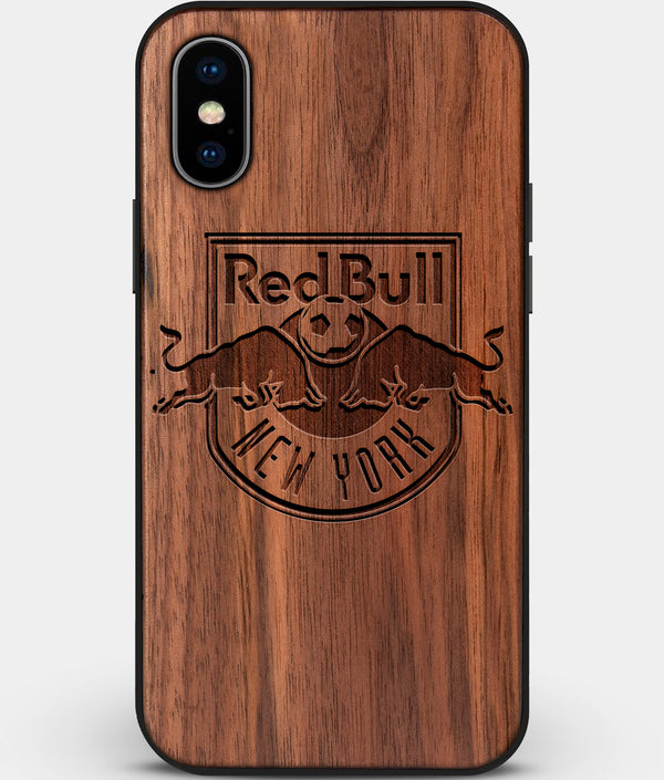 Custom Carved Wood New York City Red Bulls iPhone X/XS Case | Personalized Walnut Wood New York City Red Bulls Cover, Birthday Gift, Gifts For Him, Monogrammed Gift For Fan | by Engraved In Nature