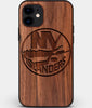 Custom Carved Wood New York Islanders iPhone 11 Case | Personalized Walnut Wood New York Islanders Cover, Birthday Gift, Gifts For Him, Monogrammed Gift For Fan | by Engraved In Nature