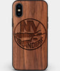 Custom Carved Wood New York Islanders iPhone X/XS Case | Personalized Walnut Wood New York Islanders Cover, Birthday Gift, Gifts For Him, Monogrammed Gift For Fan | by Engraved In Nature