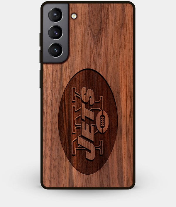 Best Walnut Wood New York Jets Galaxy S21 Case - Custom Engraved Cover - Engraved In Nature
