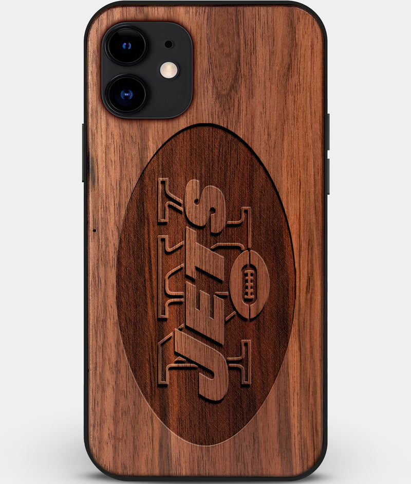 Custom Carved Wood New York Jets iPhone 11 Case | Personalized Walnut Wood New York Jets Cover, Birthday Gift, Gifts For Him, Monogrammed Gift For Fan | by Engraved In Nature