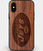 Custom Carved Wood New York Jets iPhone X/XS Case | Personalized Walnut Wood New York Jets Cover, Birthday Gift, Gifts For Him, Monogrammed Gift For Fan | by Engraved In Nature