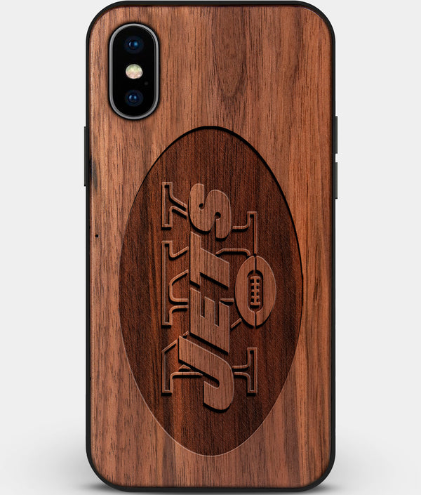 Custom Carved Wood New York Jets iPhone XS Max Case | Personalized Walnut Wood New York Jets Cover, Birthday Gift, Gifts For Him, Monogrammed Gift For Fan | by Engraved In Nature
